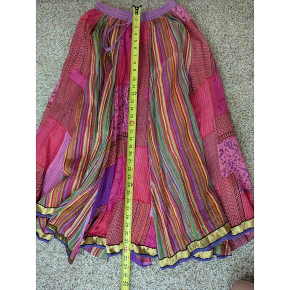 Anu by Natural Maxi Skirt 100% Cotton Rainbow Elastic Waist Boho Gypsy Small - Picture 8 of 12